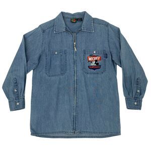 Vintage Mickey Unlimited Jerry Leigh Mens S Small Full Zip Chambray Long Sleeve